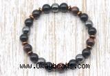 CGB8363 8mm red tiger eye, black onyx & hematite energy bracelet