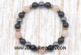 CGB8405 8mm pink quartz, black onyx & hematite energy bracelet