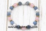 CGB8431 8mm matte dumortierite, white howlite, rose quartz & hematite power beads bracelet