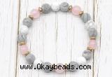 CGB8433 8mm matte grey picture jasper, white howlite, rose quartz & hematite power beads bracelet