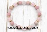 CGB8435 8mm matte pink wooden jasper, rose quartz & hematite power beads bracelet