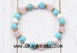 CGB8438 8mm blue howlite, white howlite, rose quartz & hematite power beads bracelet