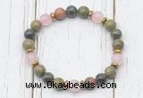 CGB8446 8mm unakite, dragon blood jasper, rose quartz & hematite power beads bracelet