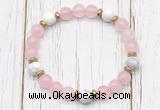 CGB8449 8mm rose quartz, white howlite & hematite power beads bracelet