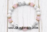 CGB8450 8mm white howlite, rose quartz & hematite power beads bracelet