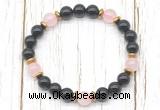 CGB8459 8mm black onyx, rose quartz & hematite power beads bracelet