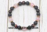 CGB8474 8mm black lava, grade AA red tiger eye, rose quartz & hematite power beads bracelet