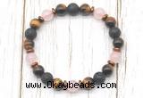 CGB8476 8mm yellow tiger eye, black lava, rose quartz & hematite power beads bracelet