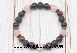 CGB8478 8mm red tiger eye, black lava, rose quartz & hematite power beads bracelet