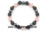 CGB8486 8mm rose quartz,black lava & hematite energy bracelet