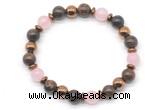 CGB8492 8mm rose quartz, bronzite & hematite energy bracelet