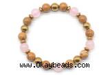 CGB8493 8mm rose quartz, wooden jasper & hematite energy bracelet