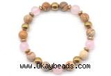 CGB8499 8mm rose quartz, picture jasper & hematite energy bracelet