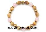 CGB8503 8mm rose quartz, golden tiger eye & hematite energy bracelet