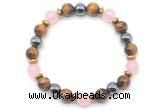 CGB8504 8mm rose quartz, yellow tiger eye & hematite energy bracelet