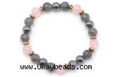 CGB8520 8mm rose quartz, grade A labradorite & hematite energy bracelet