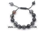 CGB8599 12mm round black banded agate adjustable macrame bracelets