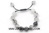 CGB8622 12mm round black rutilated quartz adjustable macrame bracelets