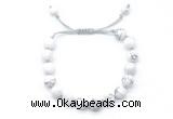 CGB8650 8mm,10mm round white howlite adjustable macrame bracelets