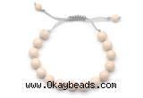 CGB8673 8mm,10mm round white fossil jasper adjustable macrame bracelets