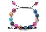 CGB8714 8mm,10mm round colorful banded agate adjustable macrame bracelets