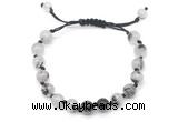 CGB8747 8mm,10mm round black rutilated quartz adjustable macrame bracelets