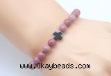 CGB8896 8mm, 10mm pink wooden jasper & cross hematite power beads bracelets