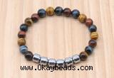 CGB9008 8mm, 10mm colorful tiger eye & drum hematite beaded bracelets