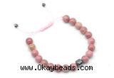 CGB9026 8mm, 10mm pink wooden jasper & drum hematite adjustable bracelets