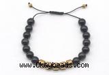 CGB9082 8mm, 10mm black obsidian & drum hematite adjustable bracelets