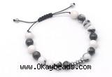 CGB9114 8mm, 10mm black & white jasper & rondelle hematite adjustable bracelets