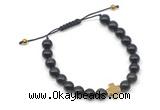 CGB9162 8mm, 10mm black obsidian & cross hematite adjustable bracelets