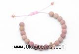 CGB9552 8mm, 10mm matte pink wooden jasper & cross hematite adjustable bracelets