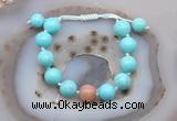 CGB9605 12mm round blue howlite & moonstone adjustable bracelets