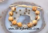 CGB9700 12mm round picture jasper & white crystal adjustable bracelets