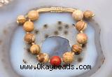 CGB9715 12mm round picture jasper & red jasper adjustable bracelets