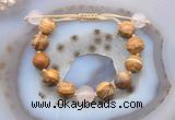 CGB9718 12mm round picture jasper & rose quartz adjustable bracelets