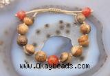 CGB9726 12mm round picture jasper & fire agate adjustable bracelets