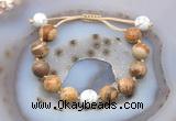 CGB9731 12mm round picture jasper & white howlite adjustable bracelets