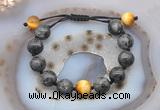 CGB9817 12mm round black labradorite & golden tiger eye adjustable bracelets