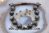 CGB9821 12mm round black labradorite & black rutilated quartz adjustable bracelets