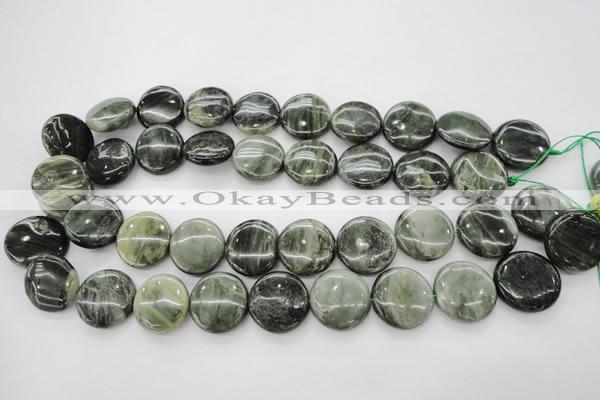 CGH20 15.5 inches 16mm flat round green hair stone beads wholesale