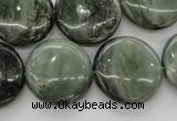 CGH22 15.5 inches 20mm flat round green hair stone beads wholesale