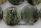 CGH23 15.5 inches 25mm flat round green hair stone beads wholesale