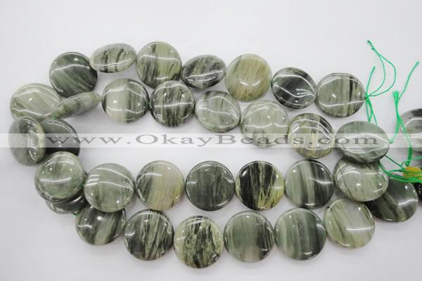 CGH23 15.5 inches 25mm flat round green hair stone beads wholesale