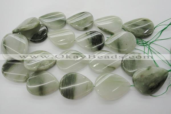 CGH36 15.5 inches 30*40mm twisted flat teardrop green hair stone beads