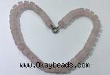 CGN171 20 inches 7*12mm - 9*12mm tyre matte rose quartz necklaces