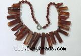 CGN191 23 inches 8*20mm - 11*60mm red agate stick necklaces