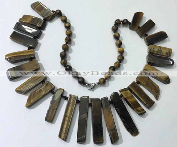 CGN195 23 inches 8*20mm - 11*60mm yellow tiger eye stick necklaces