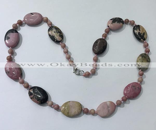 CGN202 22 inches 6mm round & 18*25mm oval rhodonite necklaces